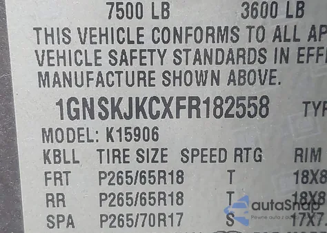 2015 Chevrolet Suburban 1500 Lt from USA, damaged, VIN 1GNSKJKCXFR182558